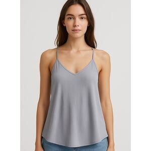 Free People Intimately Gray Silver Flowy V-Neckline Racerback Tank Size Small